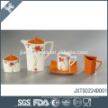 Orange wholesale custom tea set beautiful decal design porcelain tea pot